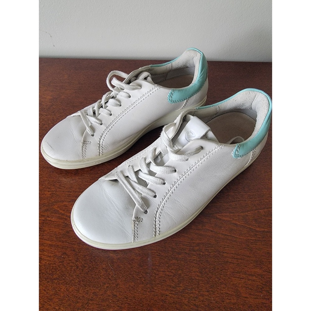 Ecco Women's Soft 7 Sneaker Sz 36 5 White Teal Comfort Basic Neutral Comfort GUC